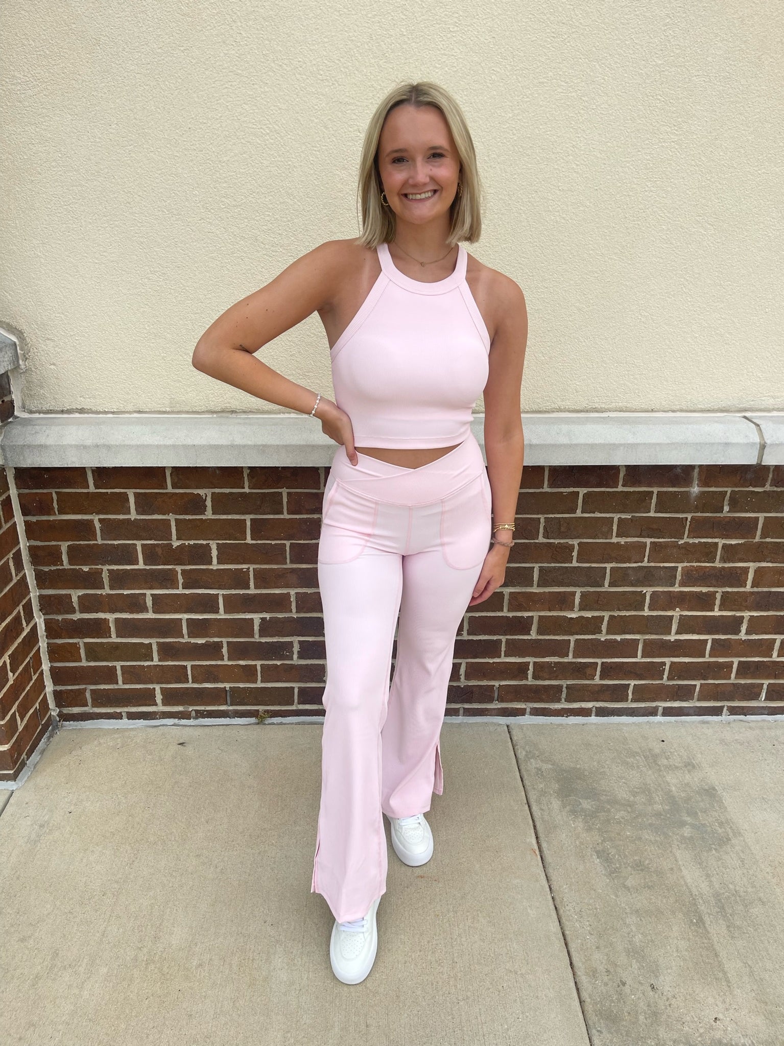 Rib Halter Tank// Pink