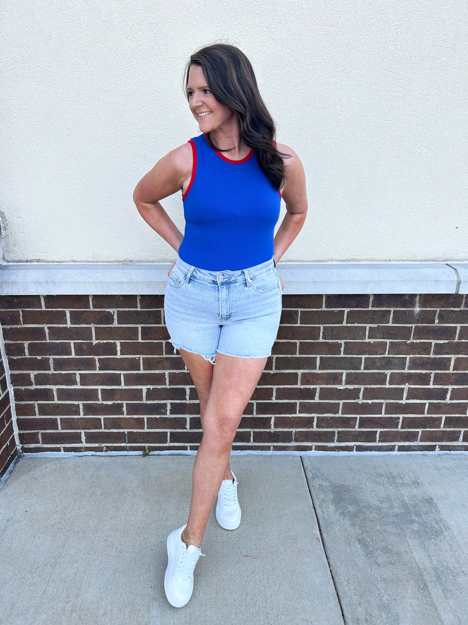 Red + Blue Color block Bodysuit