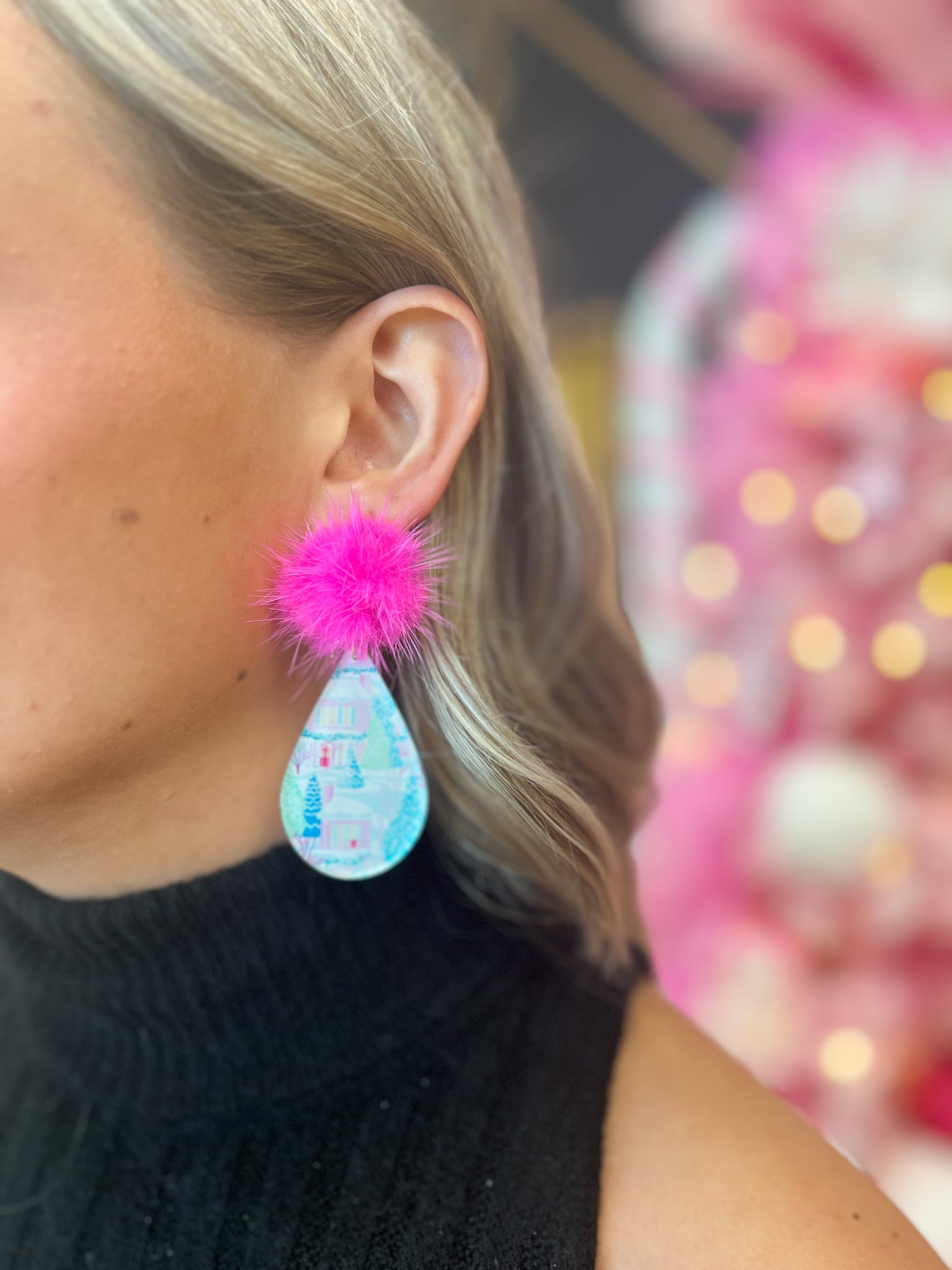 Pastel Winter Village Earring