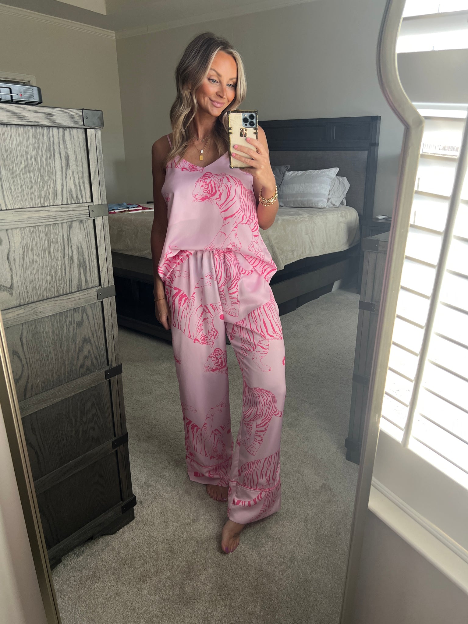 Tiger Satin PJ Set// Pink