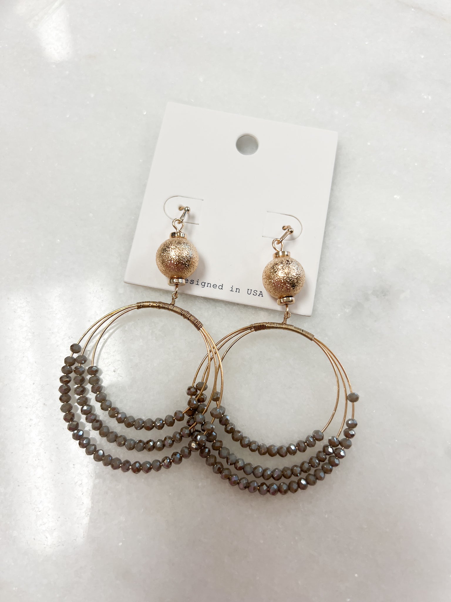 Glass Bead & Stain Ball Earring//Lt. Mocha