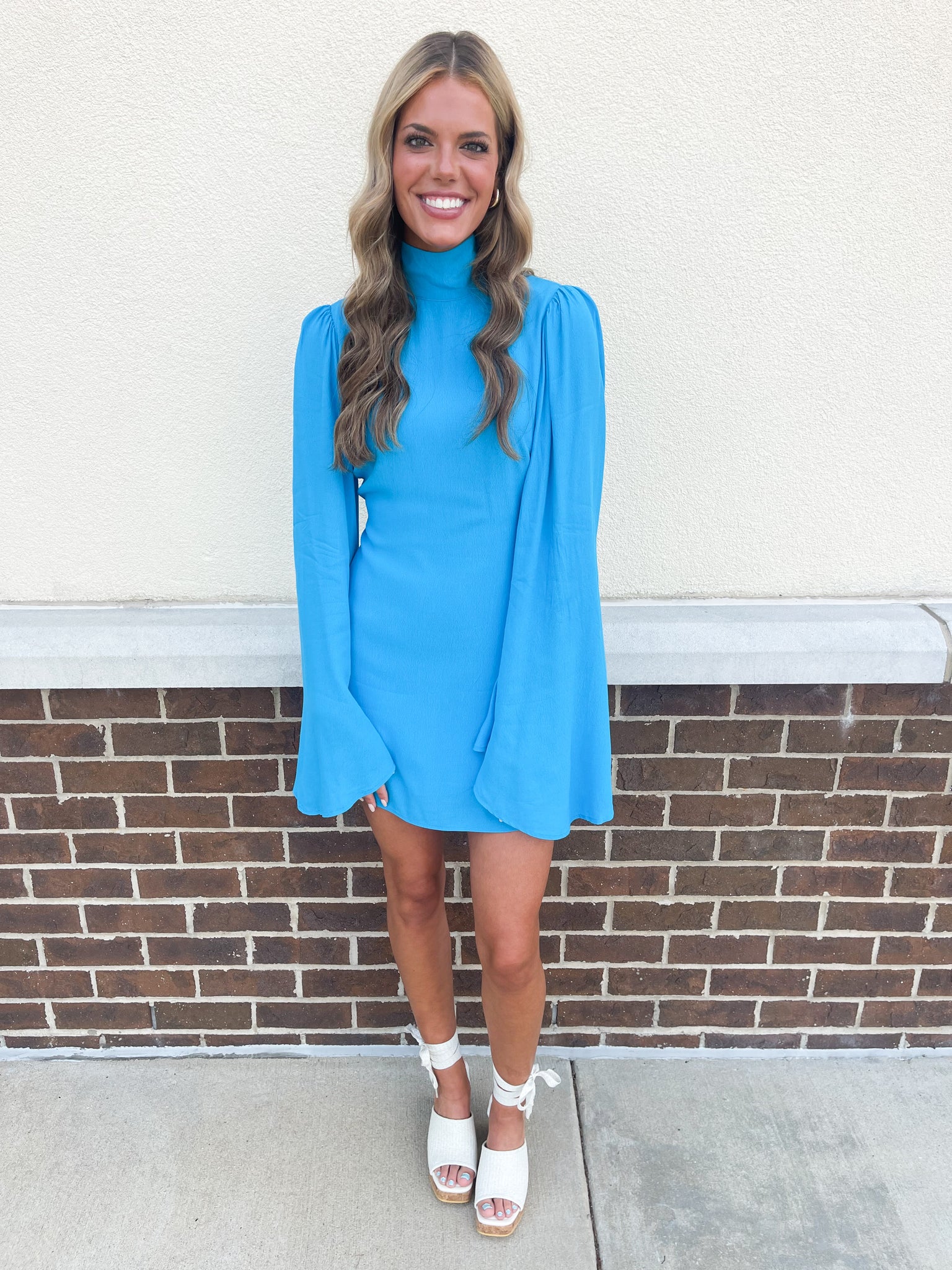 Flare Sleeve Mini Dress// Blue