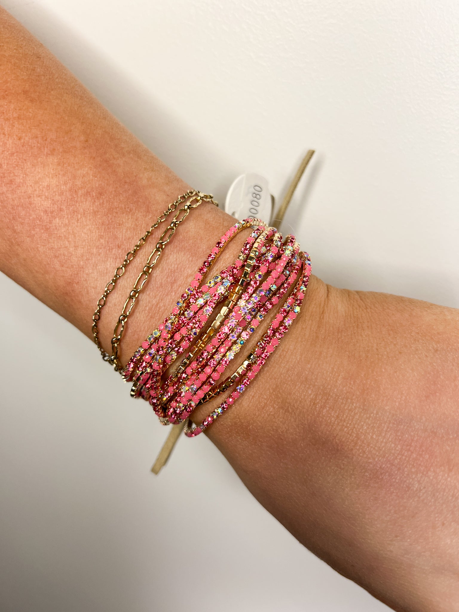 Crystal Stack Bracelet // Pink + Gold