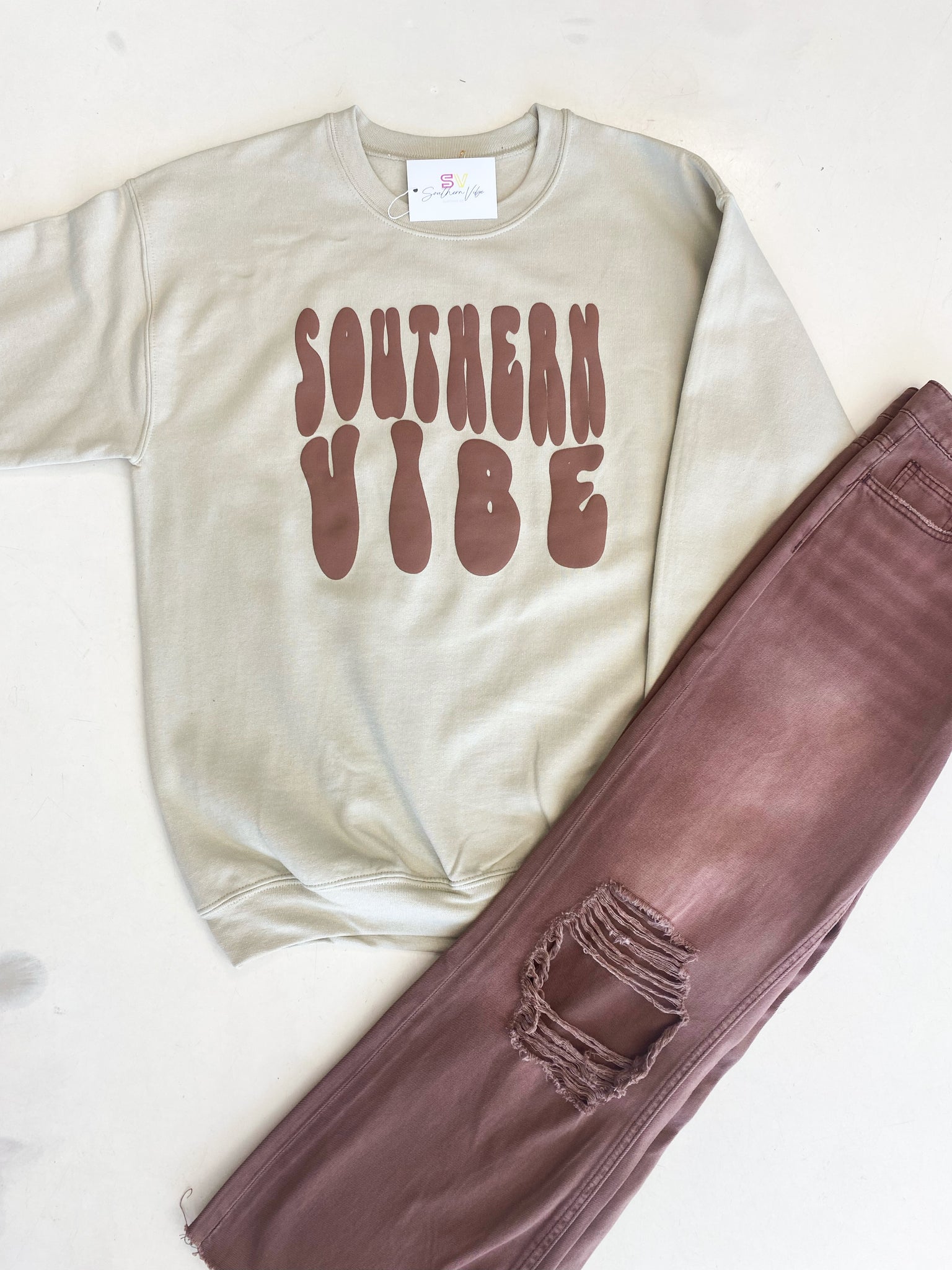 Retro Southern Vibe Sweatshirt// Tan