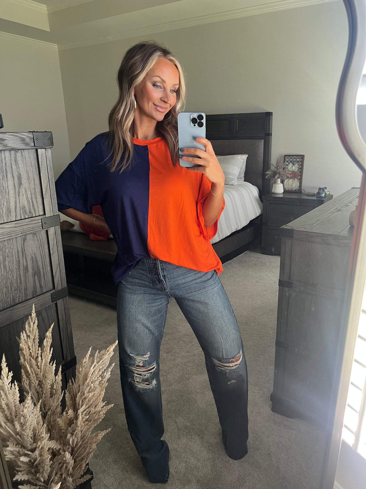 Color Block Top// Navy+Orange