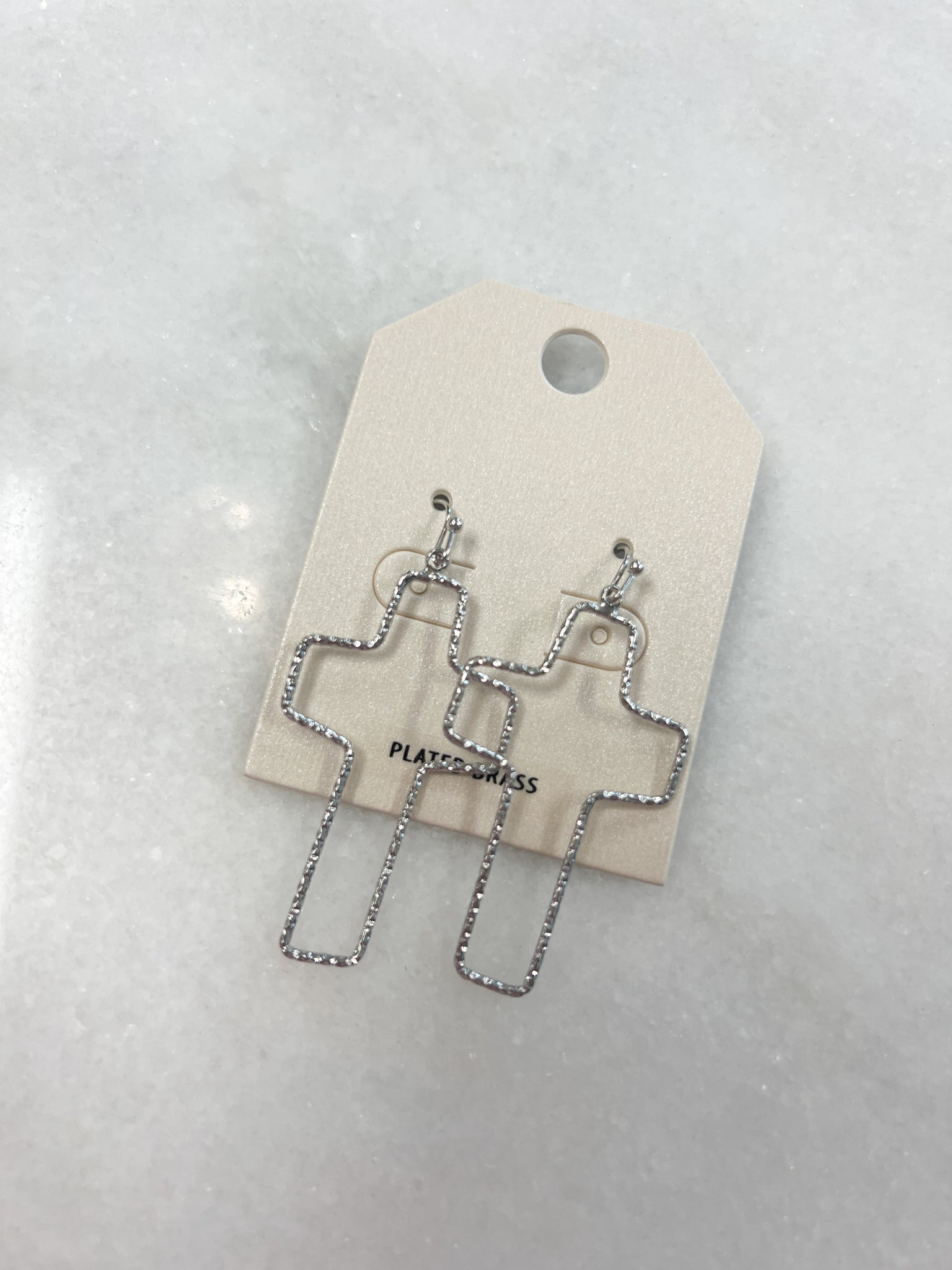 Textured Cross Outline Earring// Rhodium