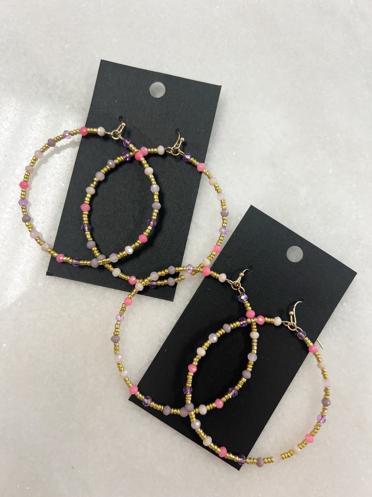 Multi Beaded Hoop// Pink,Purple,Clear