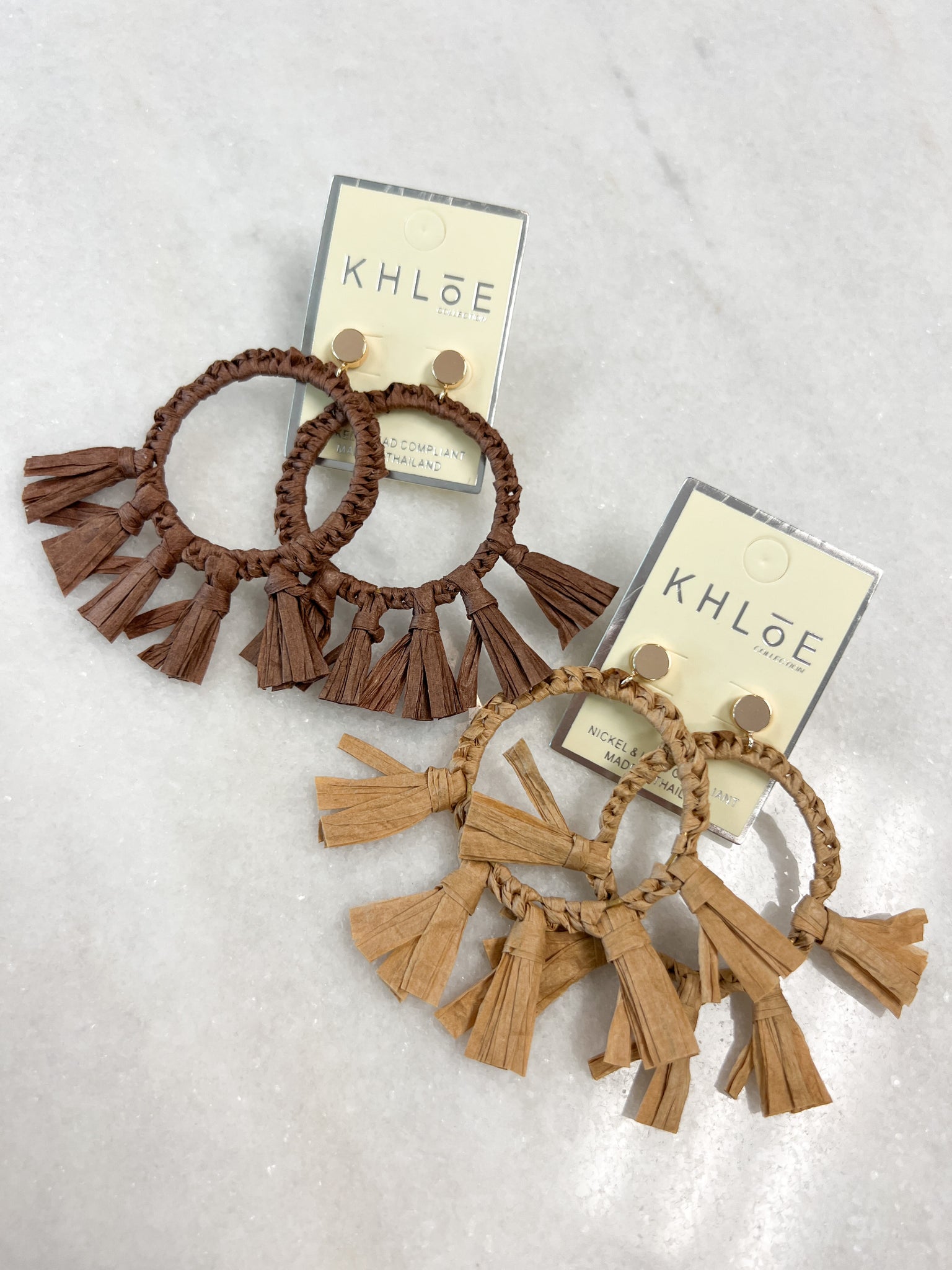 Wrapped Circle Fringe Earring// Brown