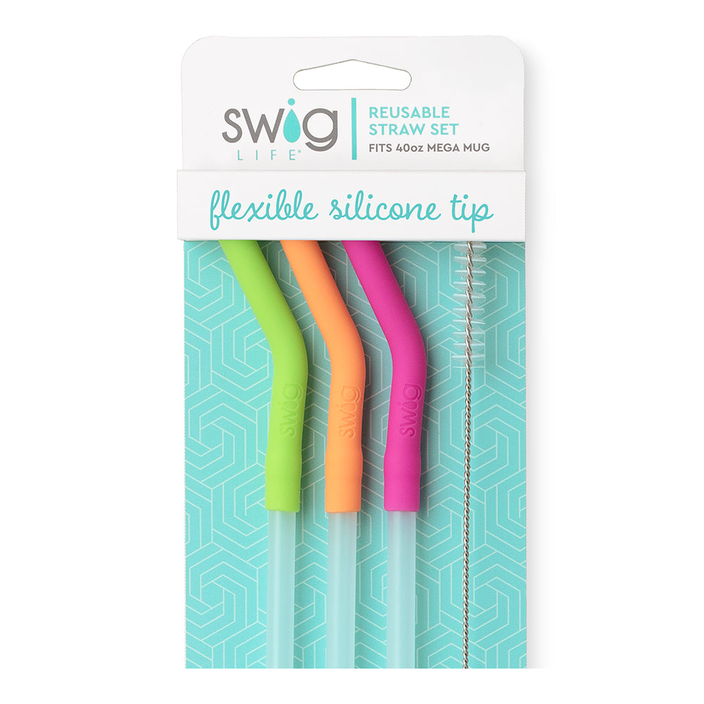 Neon Lime/Orange/Berry Reusable Straw Set (Mega Mugs)