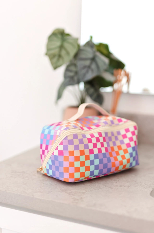 Happy Checkered-Hold All Make up Bag