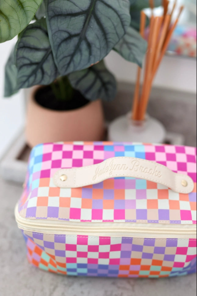 Happy Checkered-Hold All Make up Bag