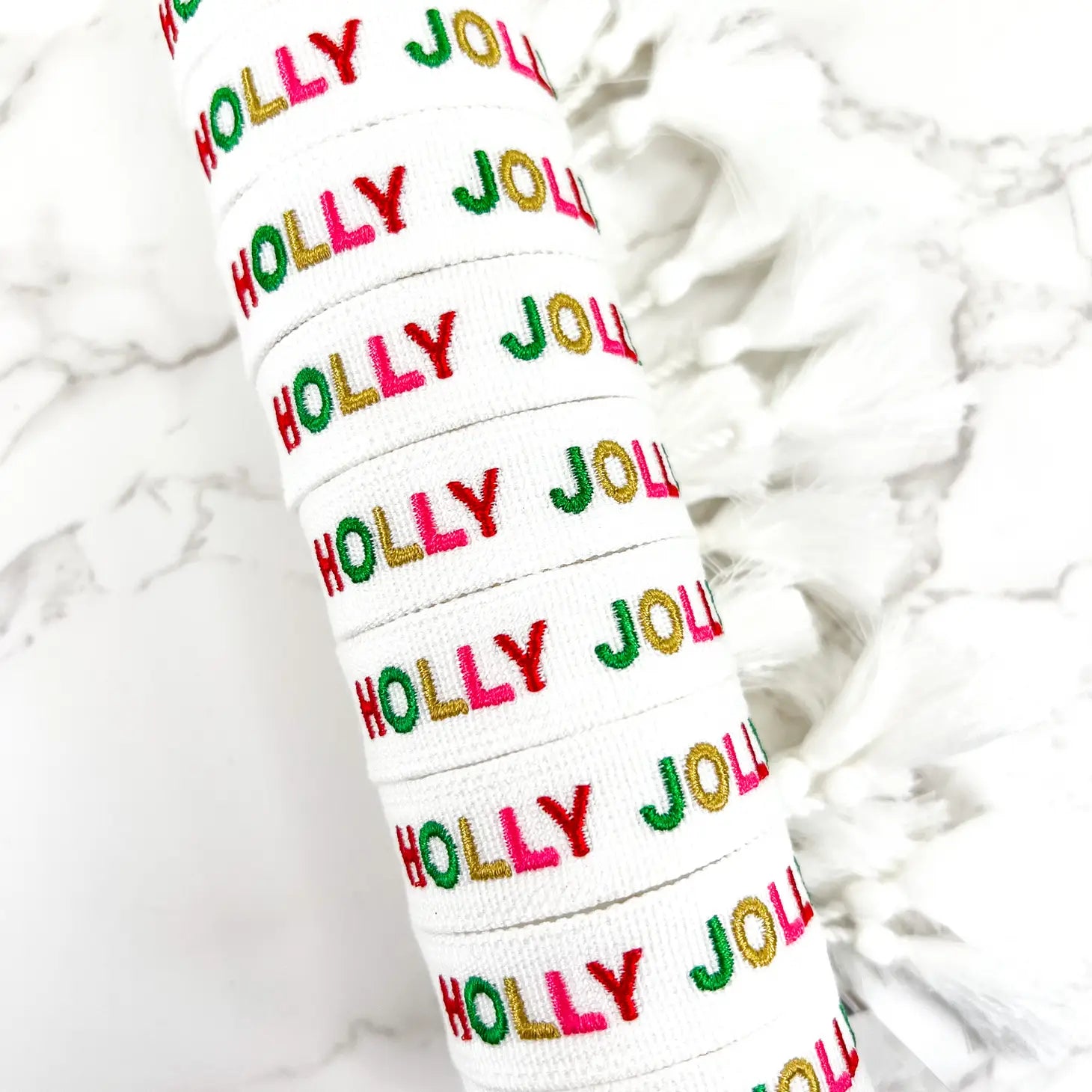 Holly Jolly Christmas Embroidered Bracelet