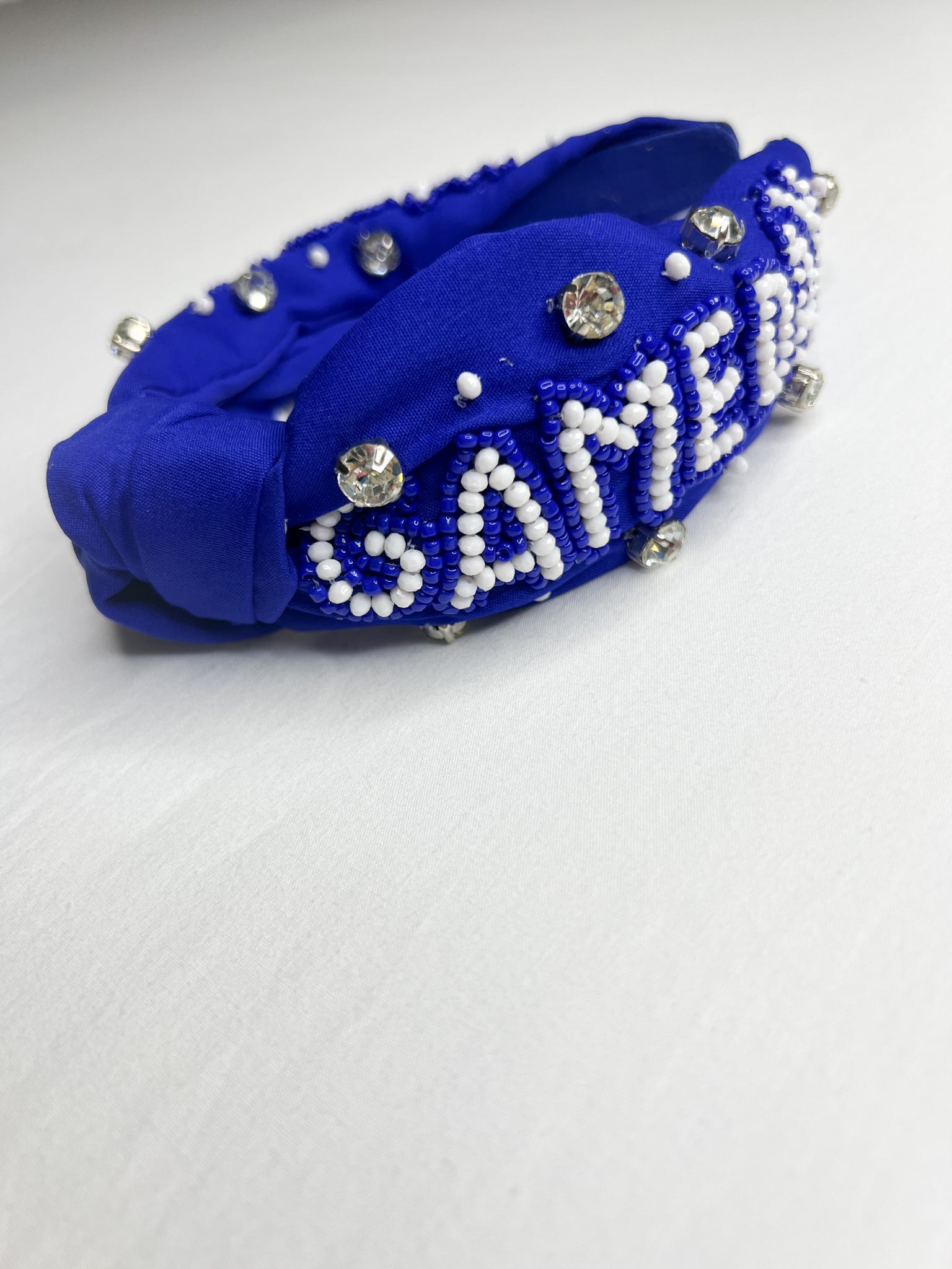 Game Day Beaded Headband// Blue + White