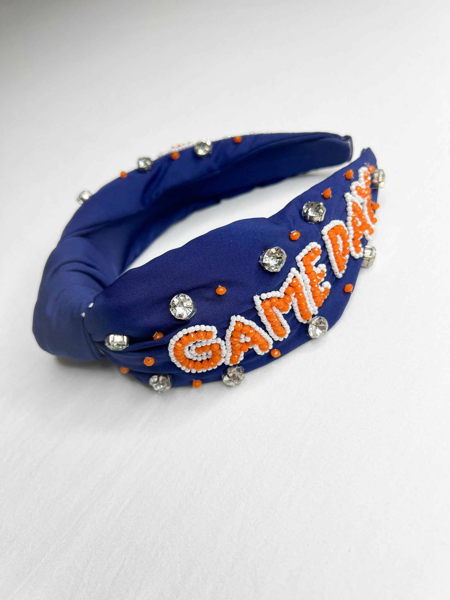 Game Day Bead Headband// Navy + Orange