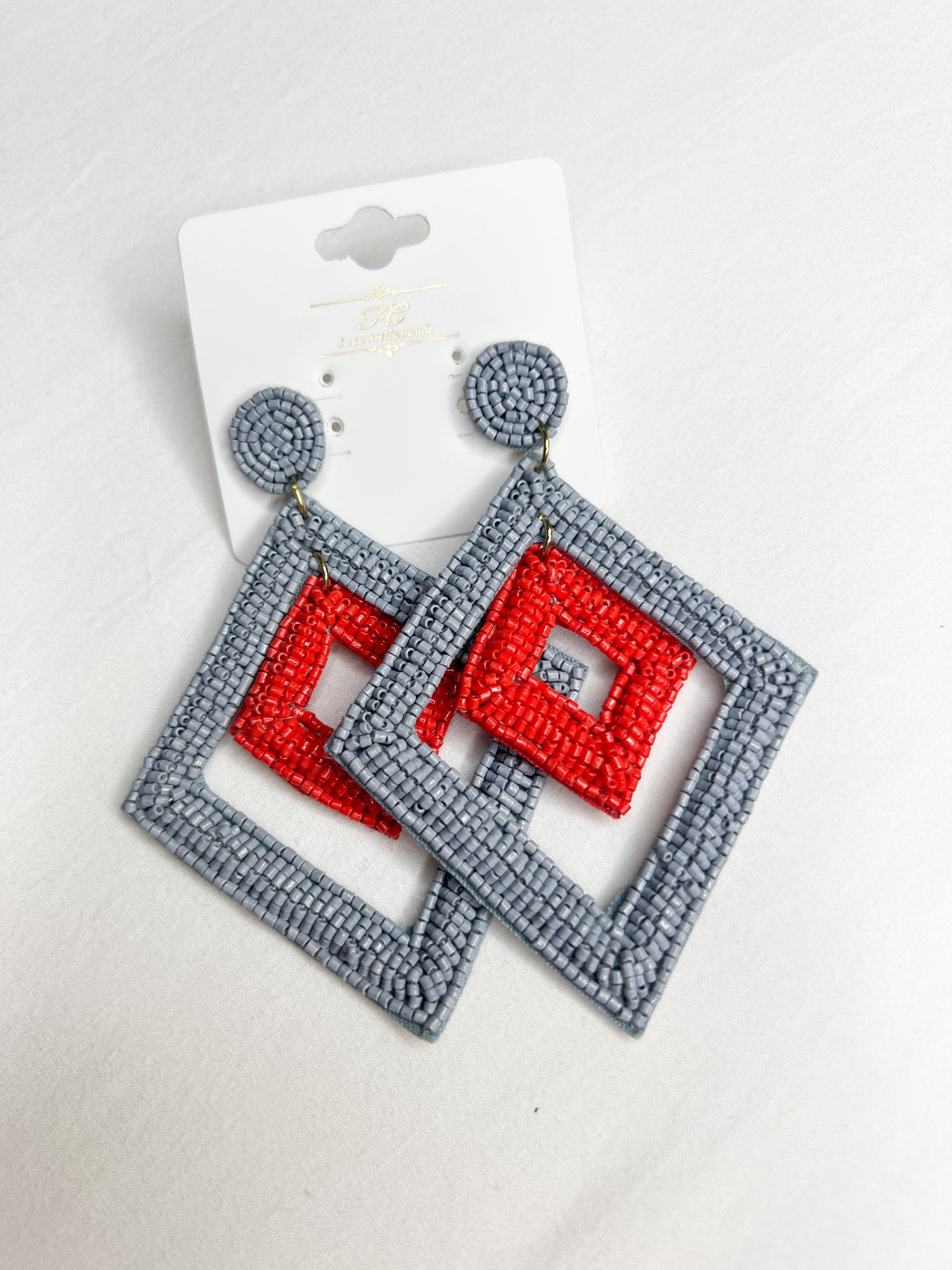 Rhombus Bead Earring// Red