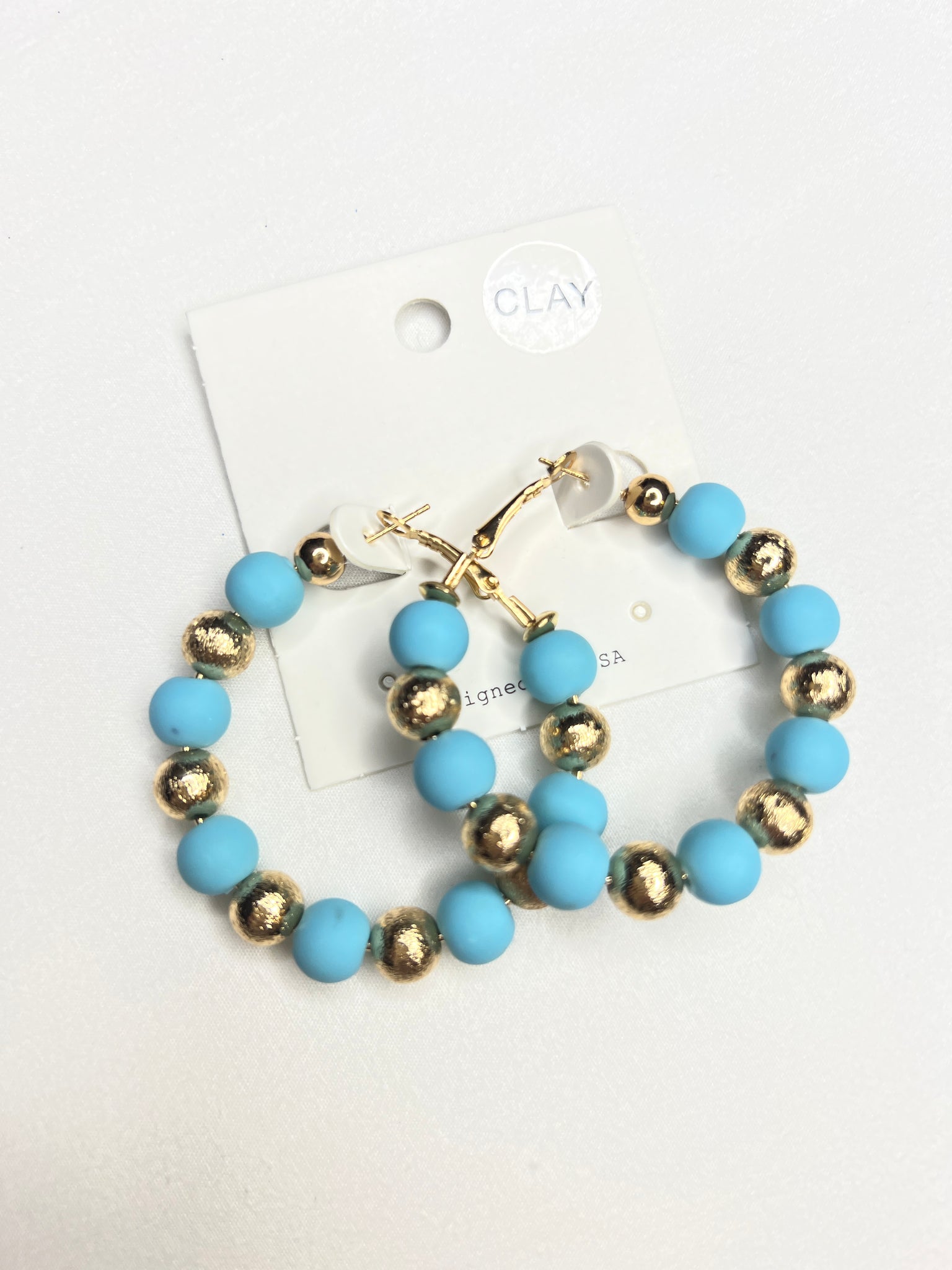 Beaded Hoop Earring// Lt. Blue+Gold