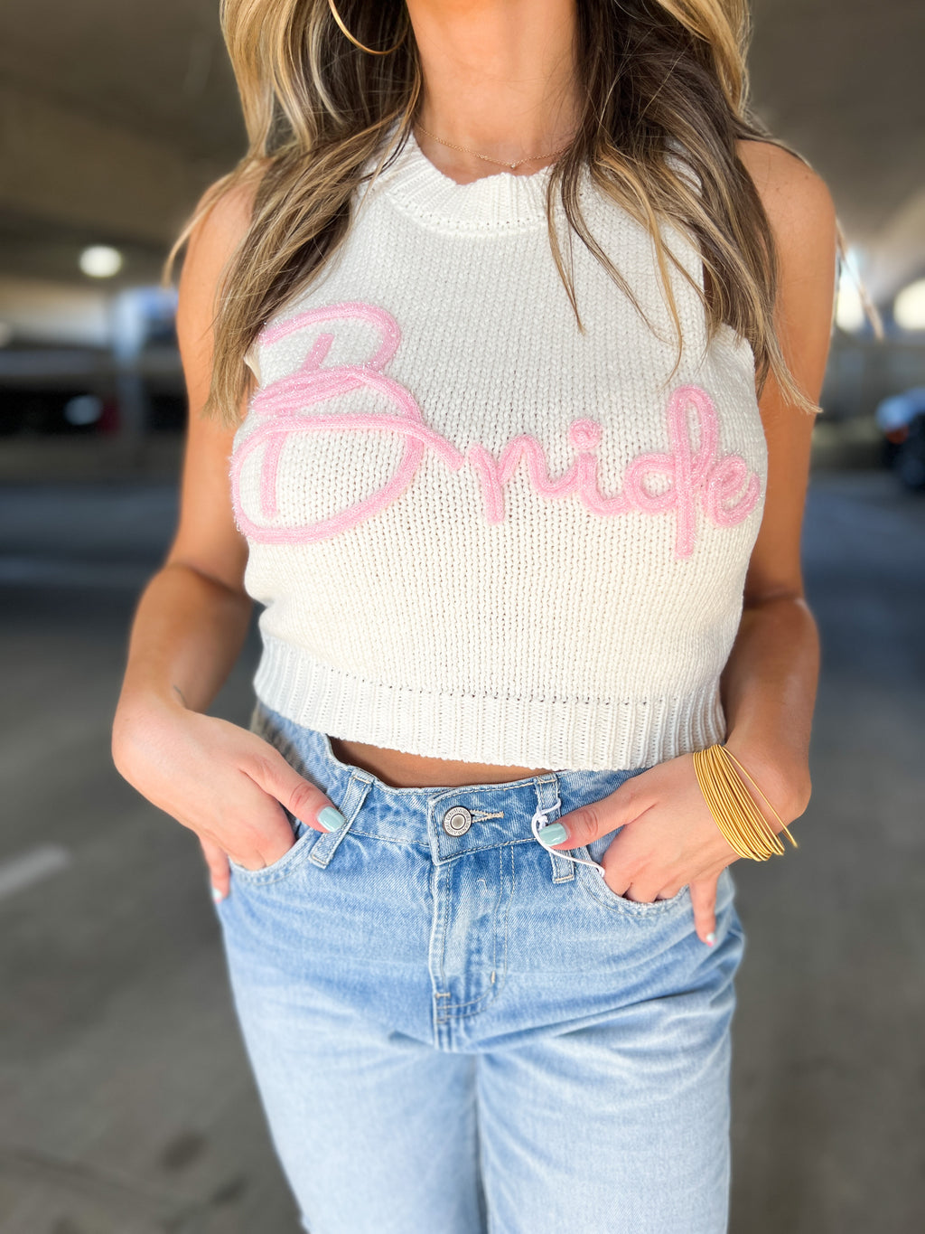 Bride Vibes Sweater Tank Top - White