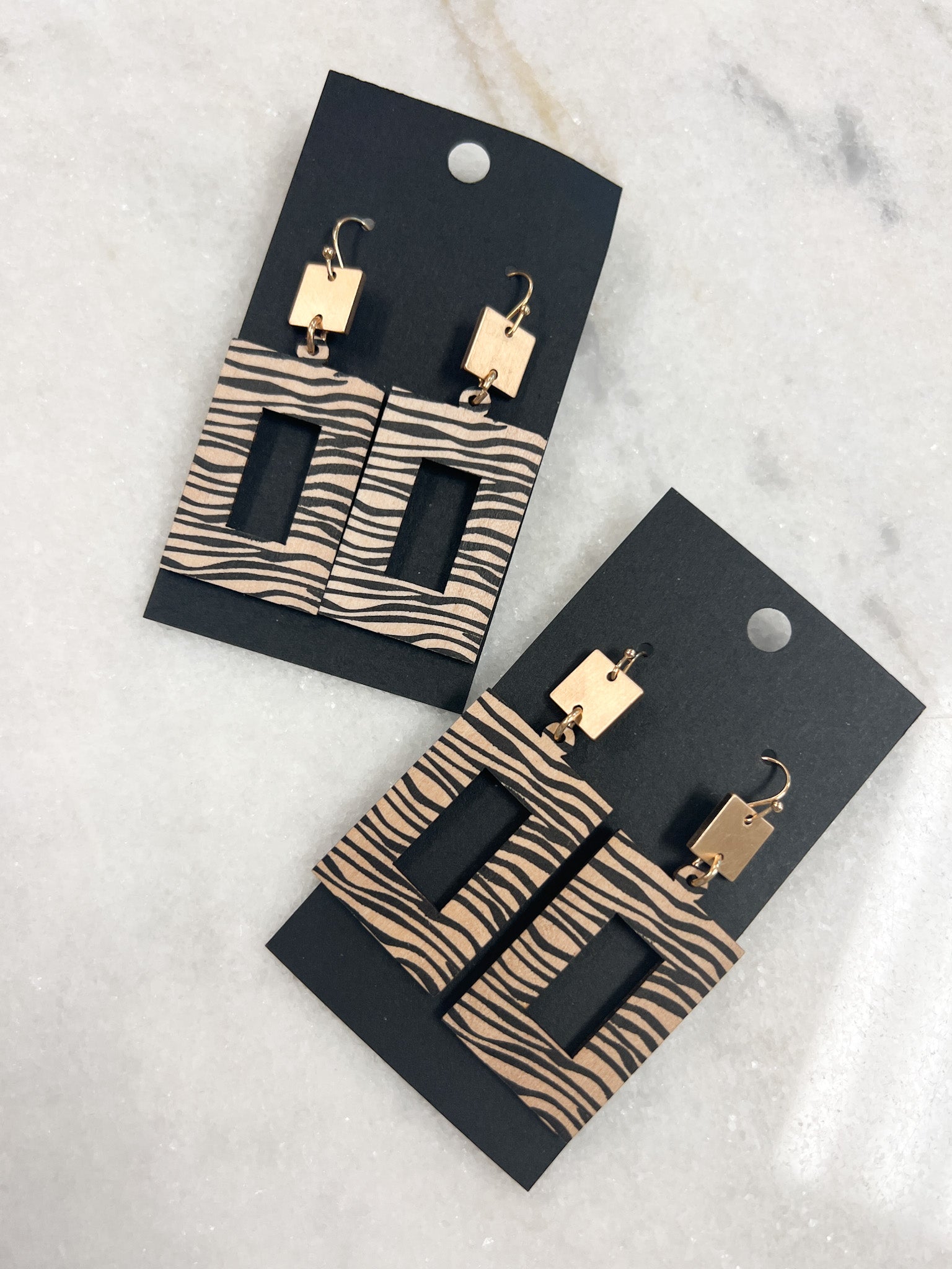 Wooden Zebra Earring