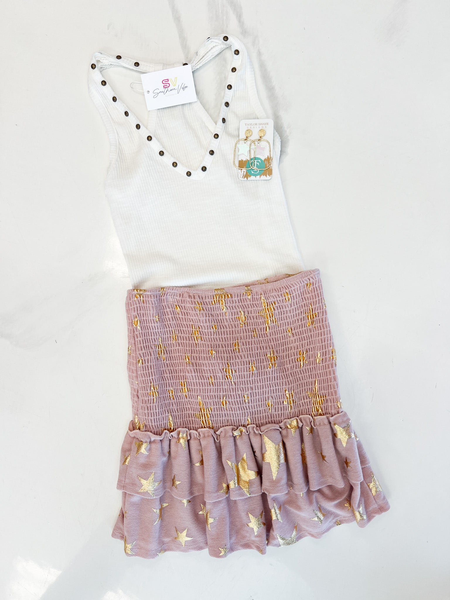 Star Foil Smocking Knit Skirt