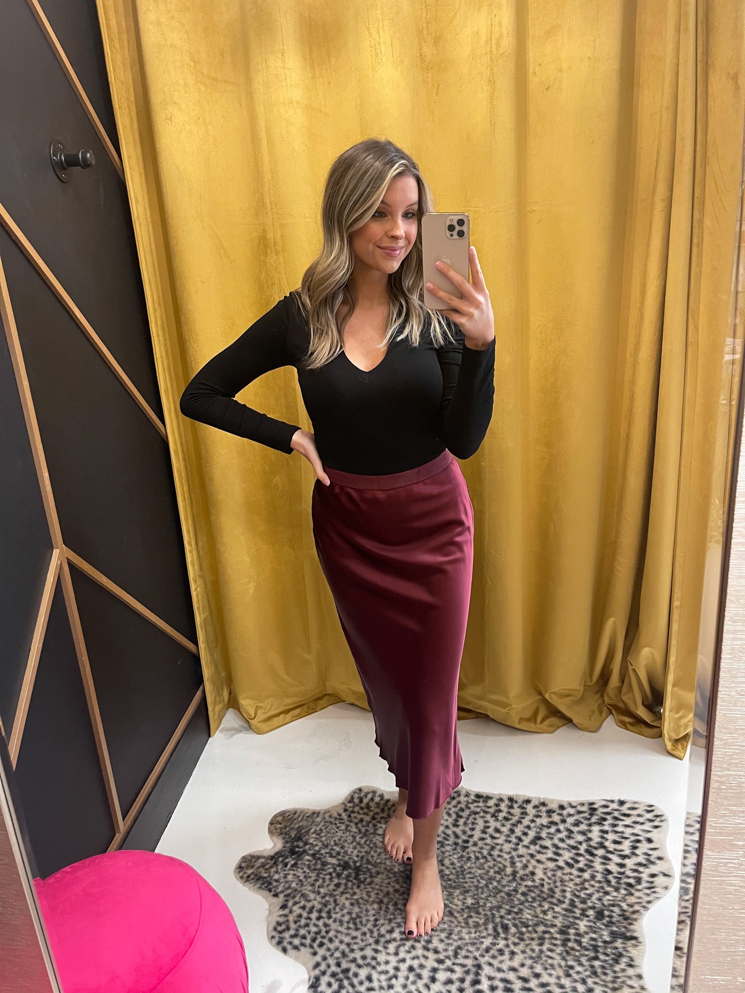 Satin Midi Skirt (Burgundy)